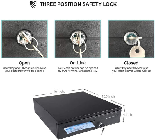 Electronic Metal Cash Drawer for POS - 6 Note 3 Coin Black