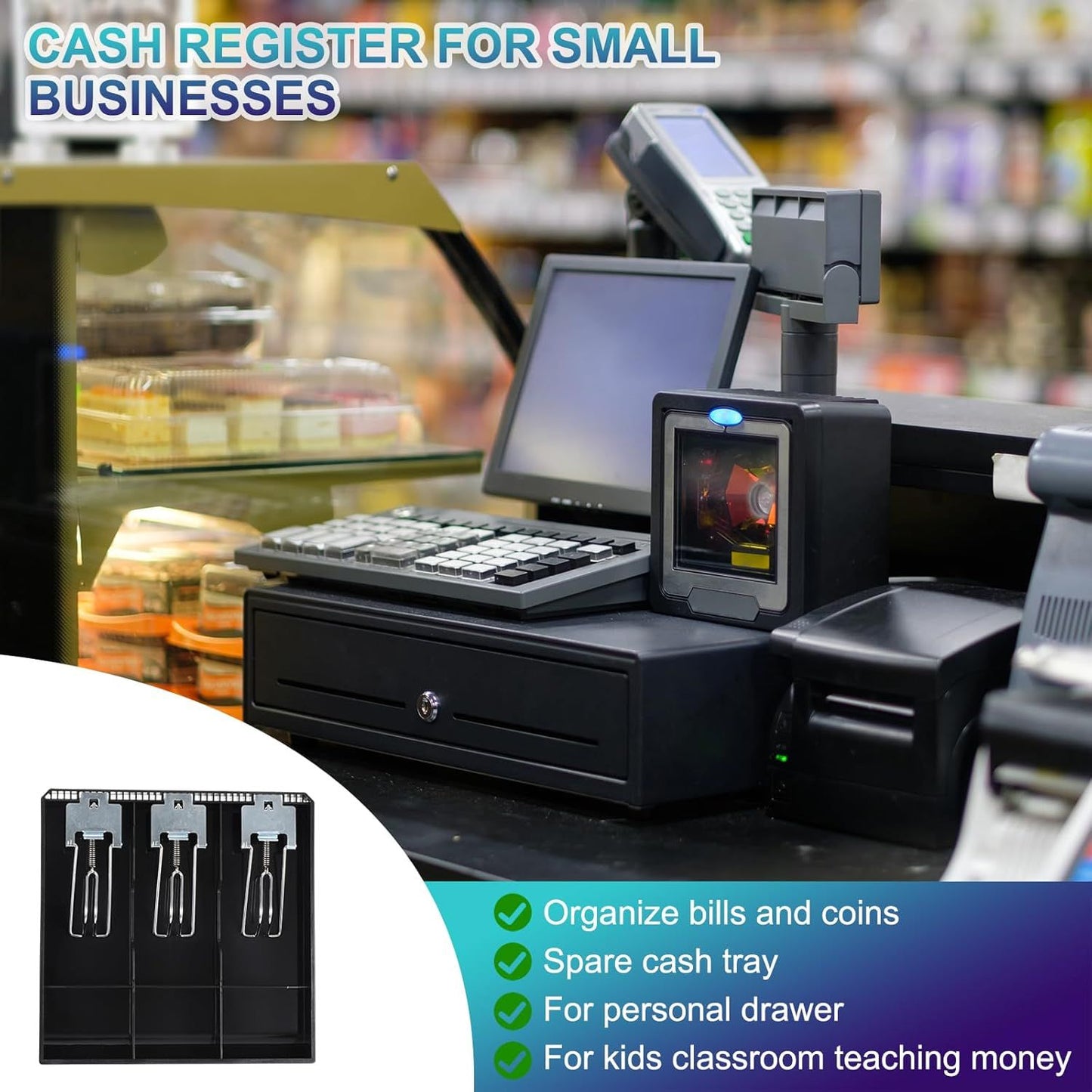 Cash Tray with Metal Clips - 3 Note 3 Coin