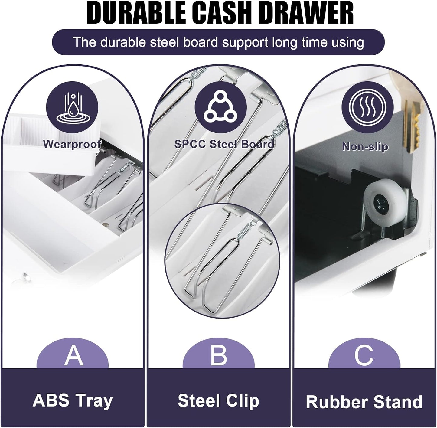 Electronic Metal Cash Drawer for POS - 5 Note 5 Coin White