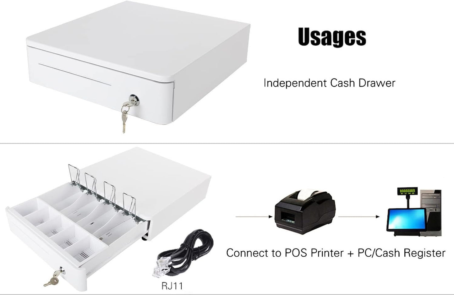 Electronic Metal Cash Drawer for POS - 5 Note 5 Coin White