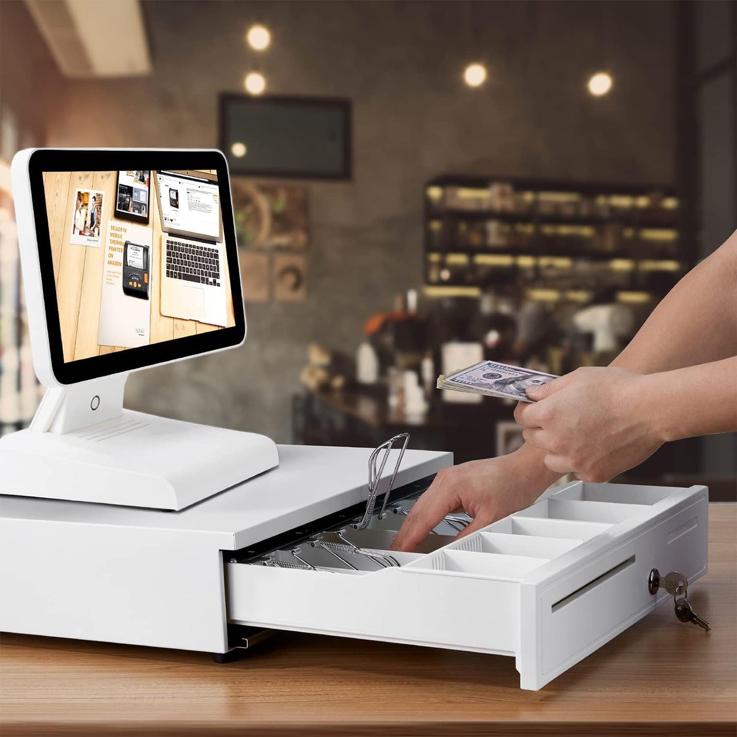 Electronic Metal Cash Drawer for POS - 5 Note 5 Coin White