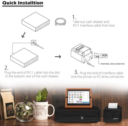 Electronic Metal Cash Drawer for POS - 6 Note 3 Coin Black