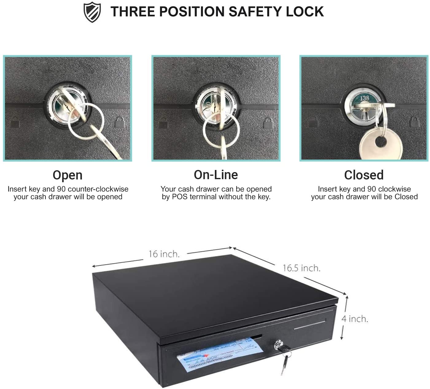 Electronic Metal Cash Drawer for POS - 6 Note 3 Coin Black