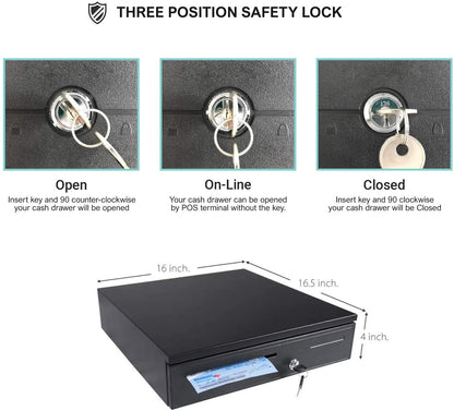 Electronic Metal Cash Drawer for POS - 6 Note 3 Coin Black