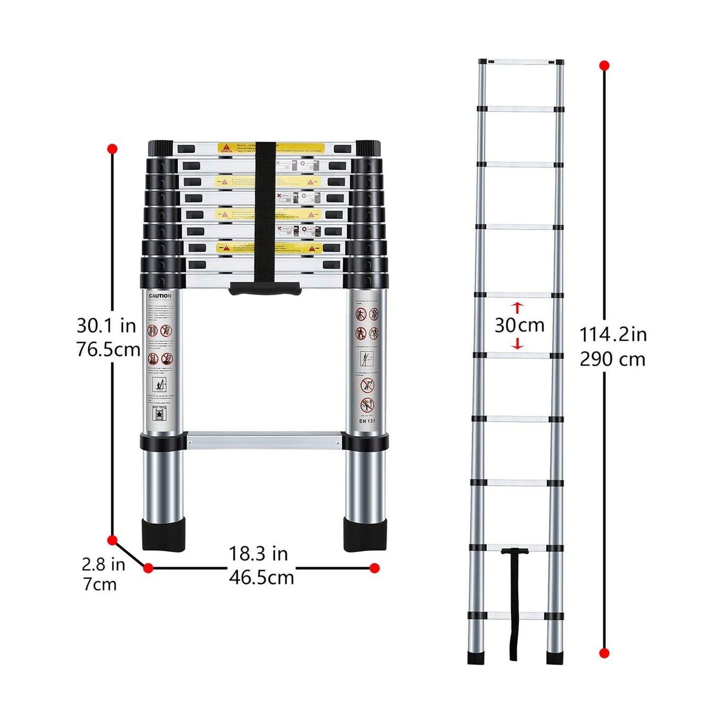 Expandable Telescopic Ladder - Aluminium - 9.5 Ft (2.9m)