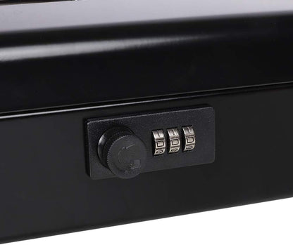 Metal Cash Box with Coin Tray - Black with Number Lock
