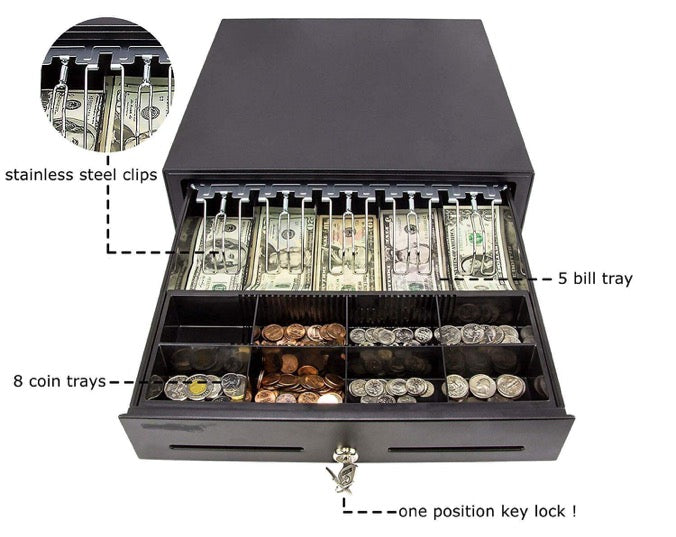 Electronic Metal Cash Drawer for POS - 5 Note 8 Coin Black