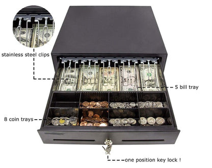 Electronic Metal Cash Drawer for POS - 5 Note 8 Coin Black