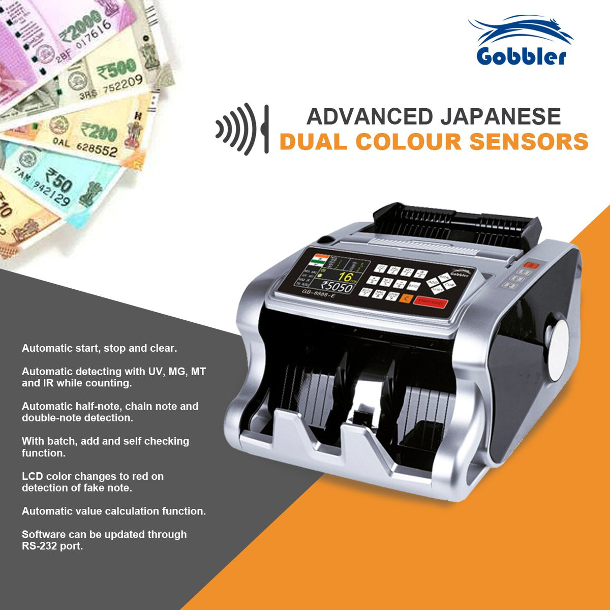Mixed Denomination Value Counting Machine – GB-8888-E – advanced Japanese dual colour sensors and feature list